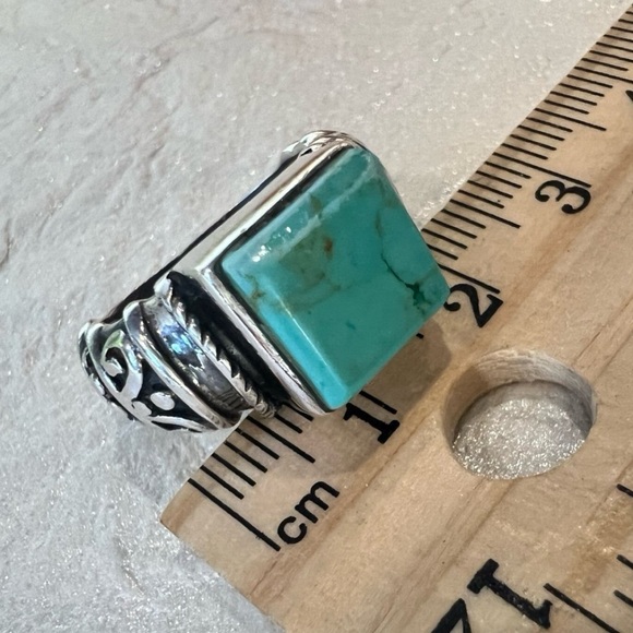 Vintage Square cut Turquoise Ring Handmade Solid 925 Sterling Silver about sz. 7 - Picture 2 of 16